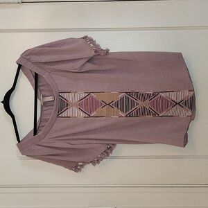 Knox Rose Boho Embroidered Top, Off Shoulder, Tassel Detailing, Size XL